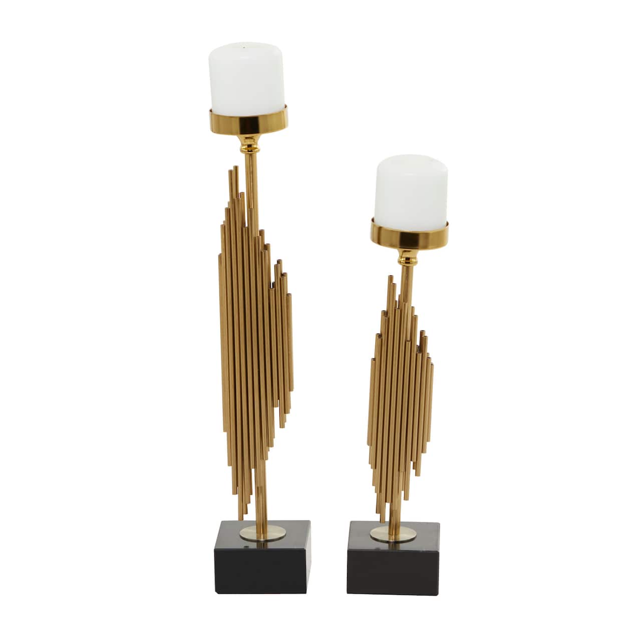 Gold Stainless Steel Vertical Pipe Stand Candle Holder Set